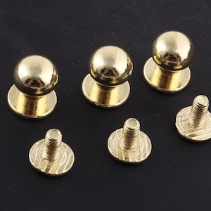 10 sets Solid screw rivets,Light gold metal button screw back nail,round head Tone Ball Studs Screw back Leather Craft Decorations Findings