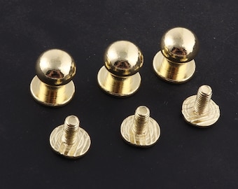 10 sets Solid screw rivets,Light gold metal button screw back nail,round head Tone Ball Studs Screw back Leather Craft Decorations Findings