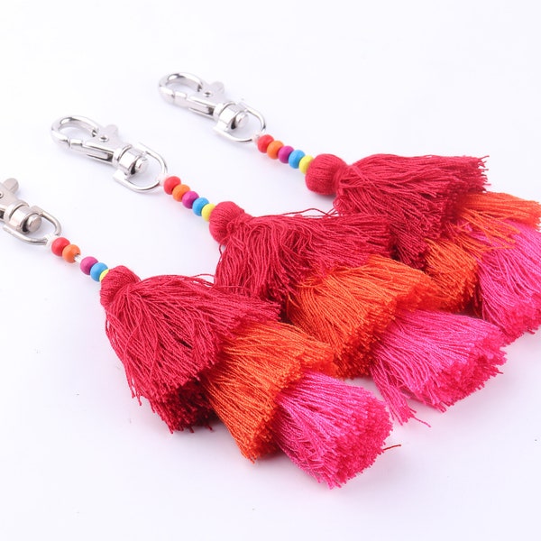 Pink Tassel Keychain,Tassel Poms for Bags,Handmade Embellishments,Wool Pom Key ring,Small Ombre Pink Tassel Key Chain,bag Charm,Gift Ideas