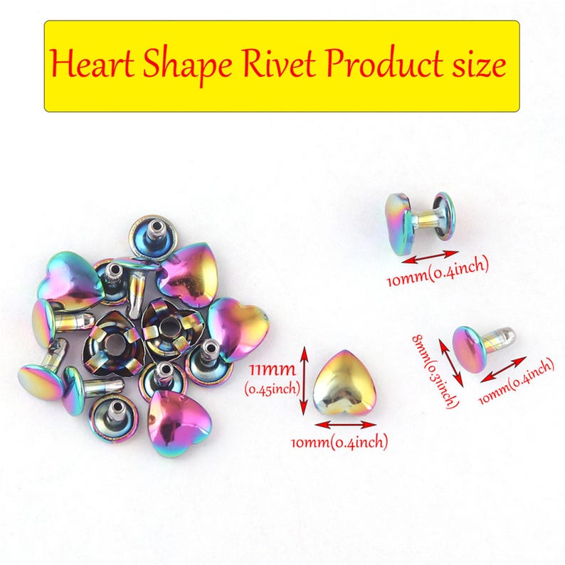 10mm Rainbow Heart-shaped Rivets Double Capped Rivets Bag Making ...