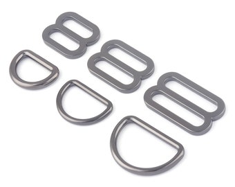 20-32mm Gunmetal Metal Adjuster Slide Lanyard Buckles,Strap D rings Dog Collar Purse Bag Buckle Leather Handbag Webbing Hardware Supplies