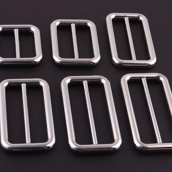 Silver Flat Metal Slide Buckle Adjuster Buckle Rectangular Center Bar Slider Belt Buckles 20-40mm Bag clasp Luggage strap buckle for webbing