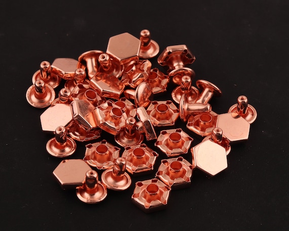50sets8*9mm hexagon metal Rivet for Leather craft,rose gold Rivets Conchos,Medium Compression Rivets Metal Screw Rivets DIY Jewelry Making