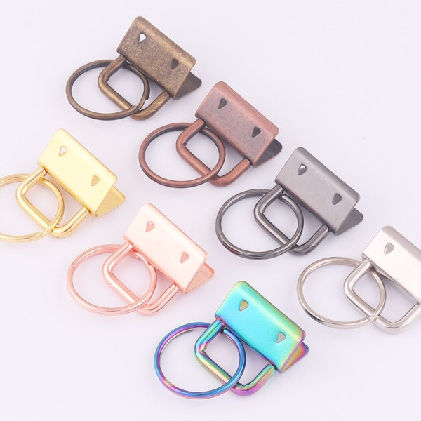 25mm rainbow Key Fob Hardware with Key Rings Sets metal keychain hardware For Straps and Lanyards webbing Wristlets Fabric Leather Ribbon