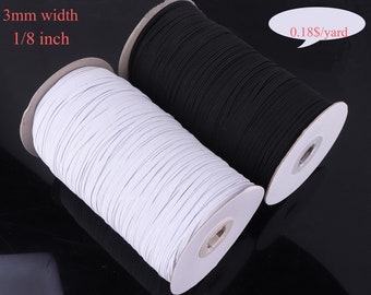 3mm Flat Elastic Bands Smooth Finish Sewing Thread,1/8" Elastic Cord Spool,elastic rope and tape,for Knitting,Mask,Jewelry Making,Clothing