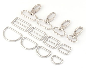 20-38mm Silver Metal Swivel Claw Clasps,D Ring Belt Strap Slide Buckle Dog Collar Hardware Purse Adjuster Backpack Buckles Webbing Supplies