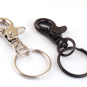 silver and black Swivel Hook Keychain with Key Rings -Includes Classic Lobster Swivels and 1 Inch Key Ring Loops -Keychain Fobs -Key Chains