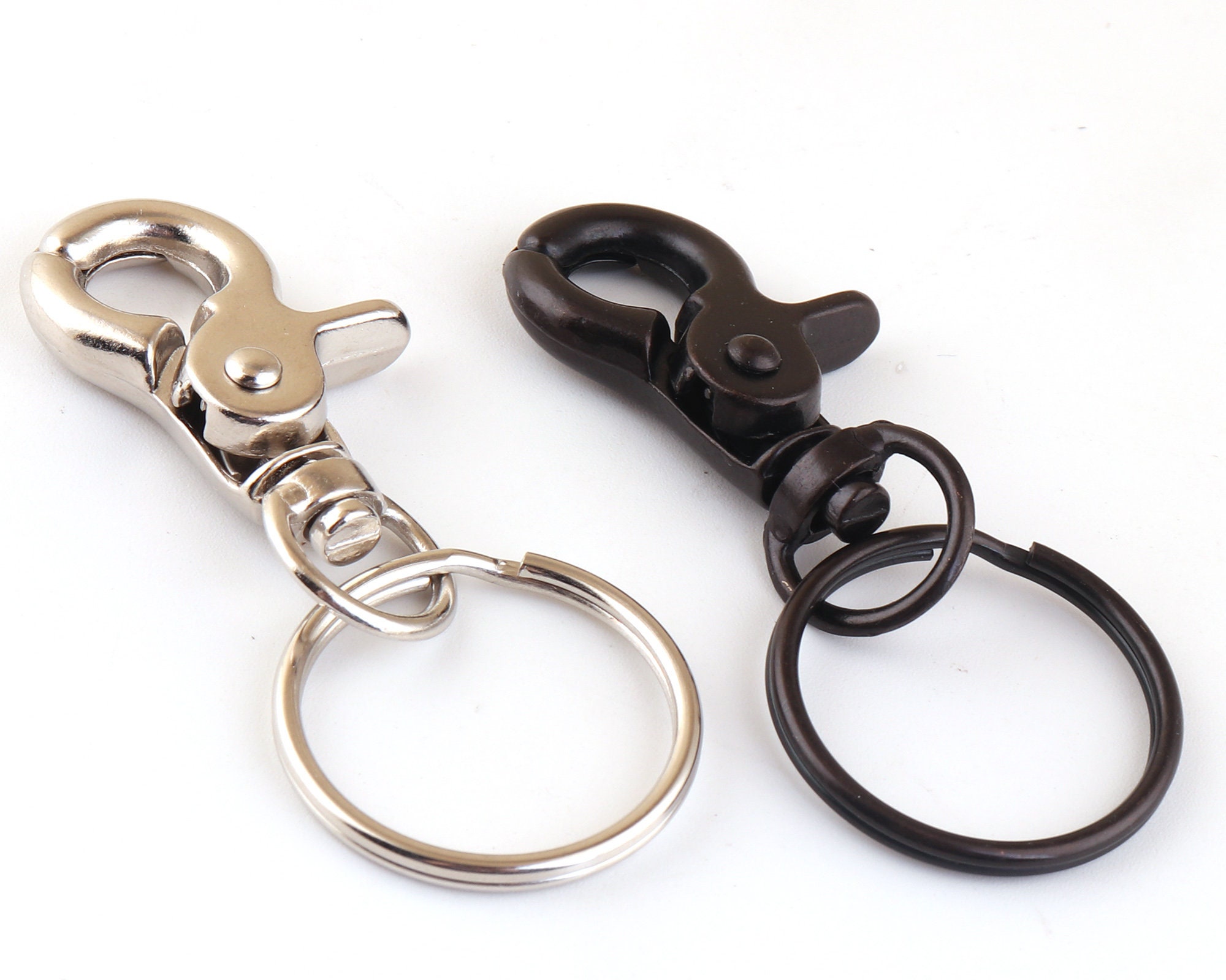 Silver and Black Swivel Hook Keychain With Key Rings includes Classic  Lobster Swivels and 1 Inch Key Ring Loops keychain Fobs key Chains 