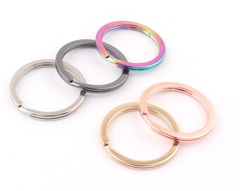 Anelli rotondi piatti divisi per portachiavi e portachiavi -30 pezzi -1 pollice portachiavi piatti-Arcobaleno/oro rosa con anello diviso Anello diviso, collegamento, connettore