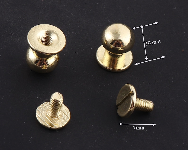 10 sets Solid screw rivets,Light gold metal button screw back nail,round head Tone Ball Studs Screw back Leather Craft Decorations Findings
