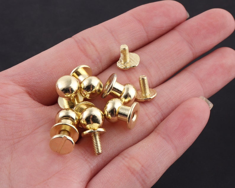 10 sets Solid screw rivets,Light gold metal button screw back nail,round head Tone Ball Studs Screw back Leather Craft Decorations Findings