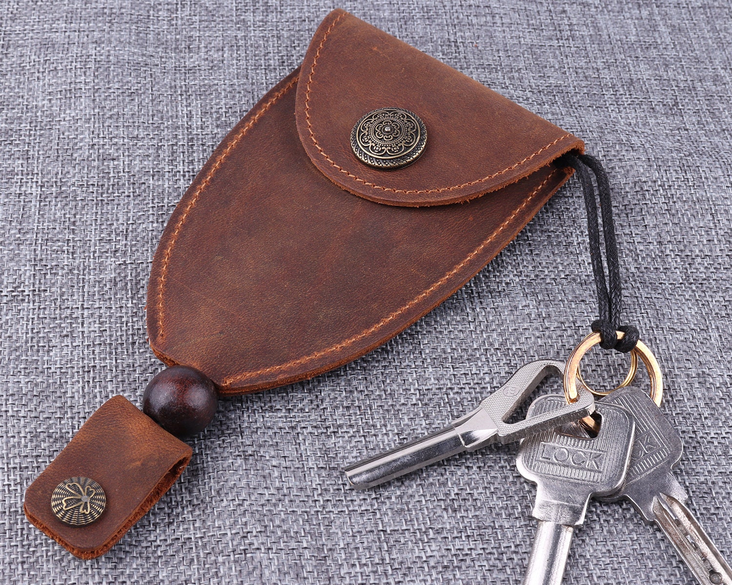 Handcrafted leather key holder with long pull strapbrown key Etsy