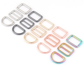 1"(25mm) Rainbow Metal Adjuster Slide Rectangle Buckles,D rings Dog Collar Purse Bag Leather Strap Buckle Handbag Webbing Hardware Supplies