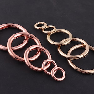 Rose gold and gold spring ring clasp,purse ring High Quality Spring gate ring metal o ring spring ring clasp Push gate snap hooks for bag