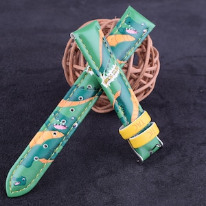 Strap Handcrafted leather watch strap 16 mm width  Genuine Leather Watch Strap Band,green watch strap,handmade cartoon watchband for kids