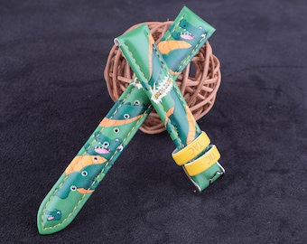 Strap Handcrafted leather watch strap 16 mm width  Genuine Leather Watch Strap Band,green watch strap,handmade cartoon watchband for kids