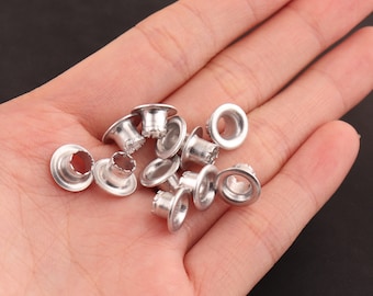 200pcs 4mm silver Round Eyelets Hole Grommets Metal Eyelets large Eyelets Grommets for Leather crafts Clothing Scrap booking Craft Projects