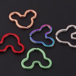 1 1/2inch(38mm)Rainbow and silver Mouse Key Rings Cute Key Fob Ring Metal Split Ring for Key Chain Key Ring Findings Key Fob Hardware
