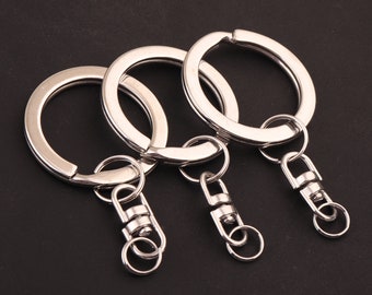 12pcs 21mm silver Flat split Rings with Swivel Key Ring Connectors Key chain Charm Round metal Split Key Ring Jump Ring Key fob Finding