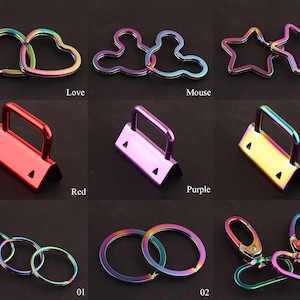1-Zoll-Regenbogen-Maus und Herz Schlüsselanhänger Sterne Sprungringe Regenbogen Spaltringe und Schlüsselanhänger Hardware-Schlüsselanhänger und Drehverschluss für Tasche