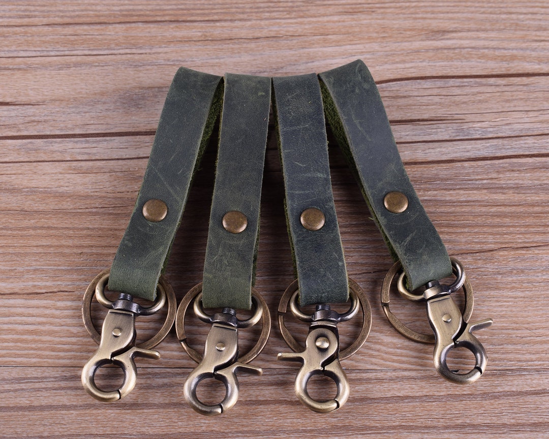 Green Leather Key Chain,men's Leather Key Fob/leather Key Holderhandmade Key Chain for Man