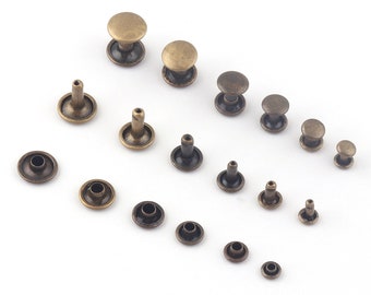 Bronze Metal Tubular Double Cap Rivets,Button Round Rapid Rivet,Rivet Studs for Purse Bag Handbag Shoes Belt Leather Craft Jeans Clothes