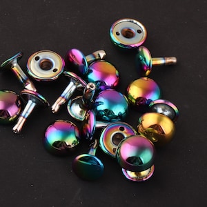 Rivetti a doppio cappuccio arcobaleno 12 * 14 mm Rivetti a fungo / rivetto a vite Bottone Rivetti a doppia testa Borsa Nozione Borchie per cinturino / collare per cani