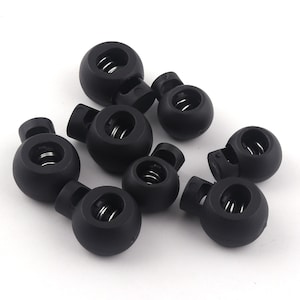9mm and 7mm black Plastic Rope Cord Stopper Black Cord Locks for 1/4&quot;elastic cord adjuster Toggle Cord Round Lock Stopper Toggle Lock supply