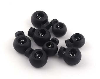 9mm and 7mm black Plastic Rope Cord Stopper Black Cord Locks for 1/4"elastic cord adjuster Toggle Cord Round Lock Stopper Toggle Lock supply