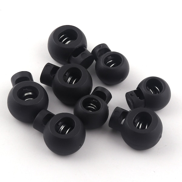 9mm and 7mm black Plastic Rope Cord Stopper Black Cord Locks for 1/4"elastic cord adjuster Toggle Cord Round Lock Stopper Toggle Lock supply