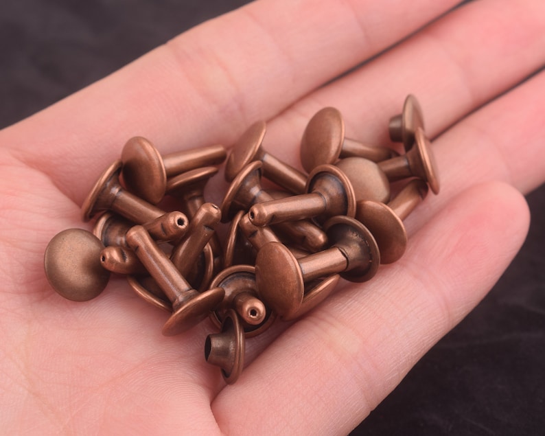 100 sets 9*14 mm Studs Rivets antique copper Rivets Metal Button Double Head Rivets Purse Notions Studs for strap key chaindog collars