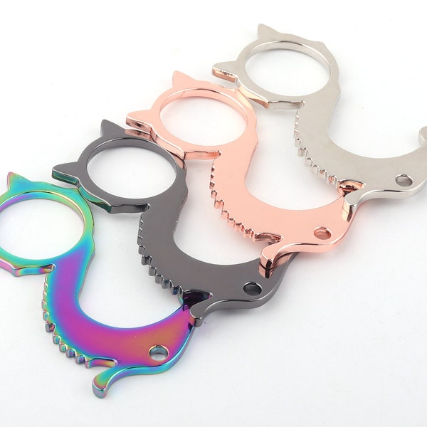 Rainbow Door Opener,No Touch tool Door Opener and bottle opener Cat shape No Touch Button Pusher Touchless Door Hook Opener key chain ring