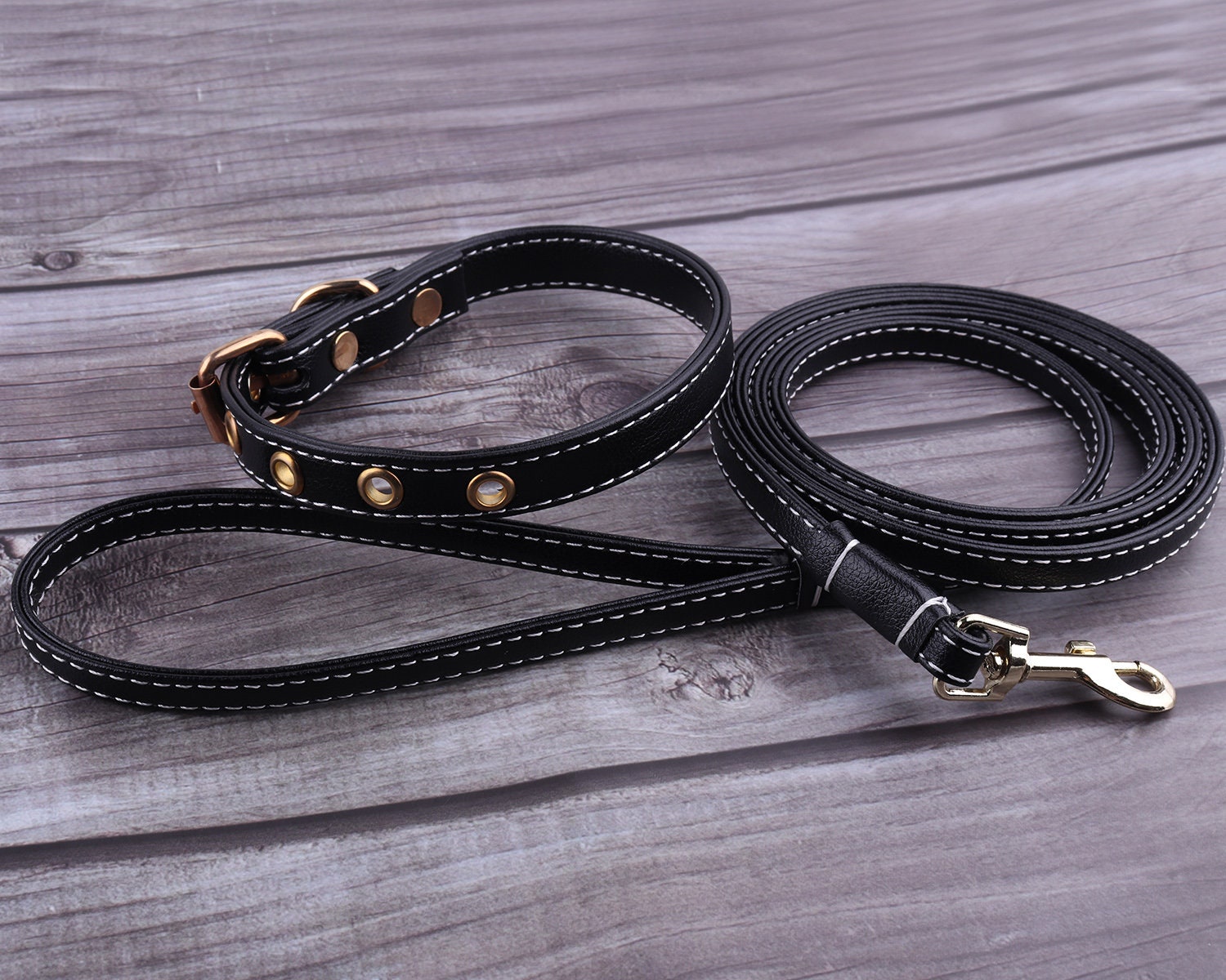 Black Dog Collar and Leash Set Dog Lead and Dog Collar | Etsy