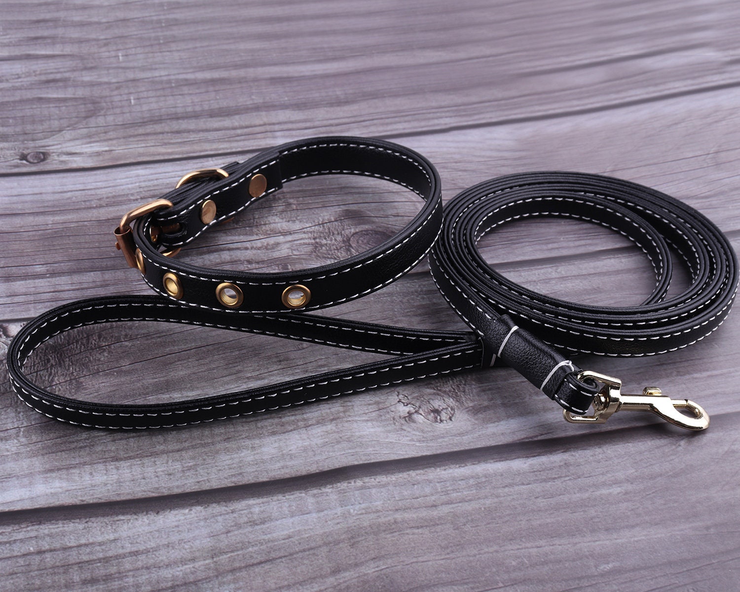Black Dog Collar and Leash Set Dog Lead and Dog Collar Etsy