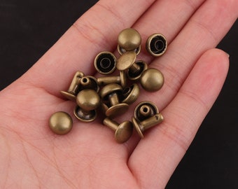 100set 8*10mm remache de metal de seta remaches de doble tapa, remaches de metal de bronce, remaches de tornillo de Metal de compresión media fabricación de cuero DIY