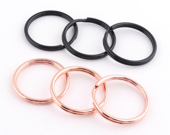 Stainless Steel Split Rings Key Rings,black and rose gold Flat key ring-Double Loop Split key ring O ring Key fob Rings lanyard ring 20 Pcs