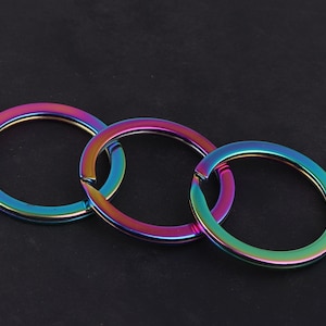 1 inch Wholesale Key Ring Keychain-Rainbow Split Key Ring-metal Split Ring 25mm x 2mm-Large Round Split Ring Rainbow Flat Round link connect