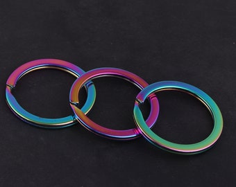 1 inch Wholesale Key Ring Keychain-Rainbow Split Key Ring-metal Split Ring 25mm x 2mm-Large Round Split Ring Rainbow Flat Round link connect