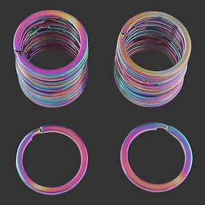 Rainbow Metal Round Split Key Rings Jewelry Key Chain Holder Jump O Rings Loop Flat Key Charm Purse Hardware Dog ID Tag Holder Supplies DIY