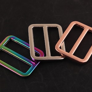 1 inch (25 mm)Rainbow,silver,and rose gold slider Adjuster Buckle Metal,Slide Belt Buckle Tri Bar Buckles Strap Buckle purse Buckles for diy