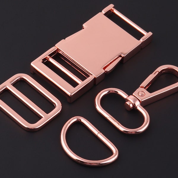 1"rose gold metal Release Buckle,Dog Collar Hardware adjuster purse Backpack buckles webbing hardware d ring Strap slide Buckle swivel clasp