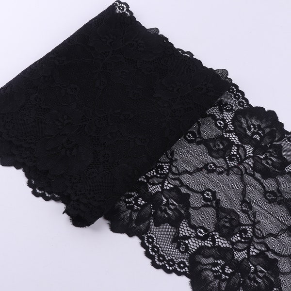 Garniture en dentelle Tulle noir broderie exquise fleur-tissu en dentelle douce, garniture en dentelle noire plate, dentelle à coudre, dentelle extensible, dentelle élastique pour soutien-gorge/masque