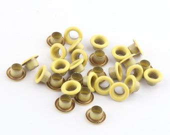 Ojales de metal con orificio de 4 mm, ojal de reparación de artesanía de cuero con ojal amarillo, ojales de ojales pequeños con respaldo automático para núcleos de cuentas, ropa, cuero, lienzo