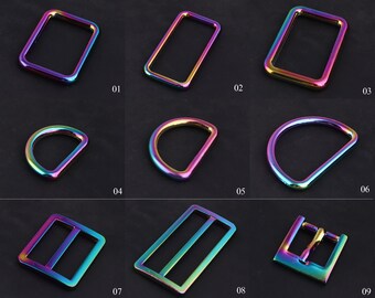 Rainbow rectangular ring 1"inch rectangle rings strap ring Metal Rectangle ring strap Buckles and D Rings 1" and 2"Rainbow Adjuster Buckle