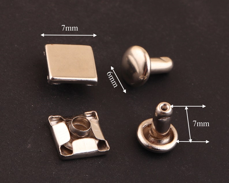 50sets 7mm/10mm Double Cap Rivets Silver Square Double Cap Rivet Studs ...