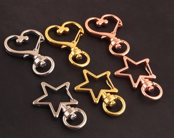 Swivel Clip Lobster Claw Key Chain Supplies-heart/star shaped swivel clasp DIY Purse Clip Findings-Key Ring Clasps,two size and three color