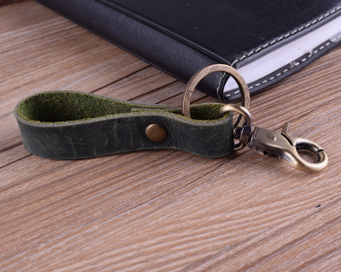 Green Leather Key Chainmen's Leather Key Fob/leather Key Etsy
