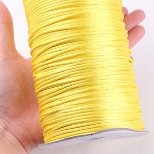2 mm yellow color Rattail Satin Cord Shamballa Macrame Nylon Kumihimo Trim Artisan String- Satin Nylon Cord for Macrame,Beading,Rattail cord