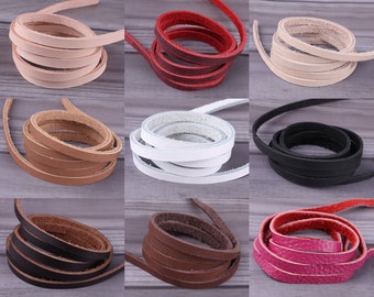 Cordón de cuero genuino de 5-10 mm, cordón de cuero plano, tiras de cuero largas, correa de cuero en blanco, ideal para pulseras, cordón de cuero, elija su color