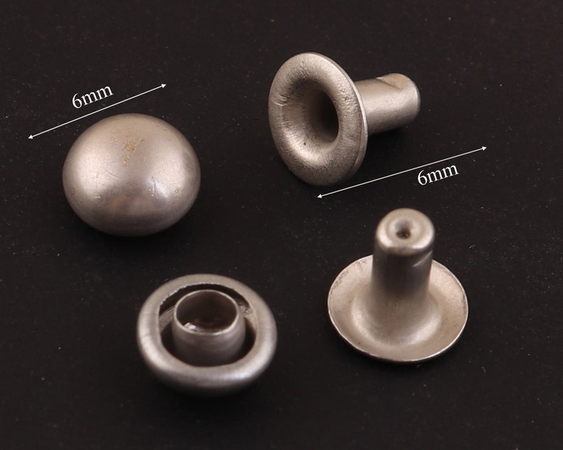 matte silver Double caped Rivet 100 sets 6mm Mini Rivets Metal Button Double Head Purse Notions Rivet Studs for Bag leather craft accession